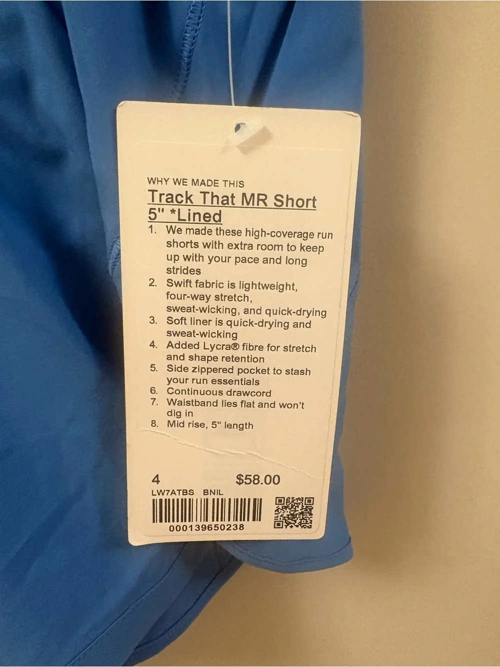 NWT lululemon Track That MR Short 5” Lined Blue Size 4